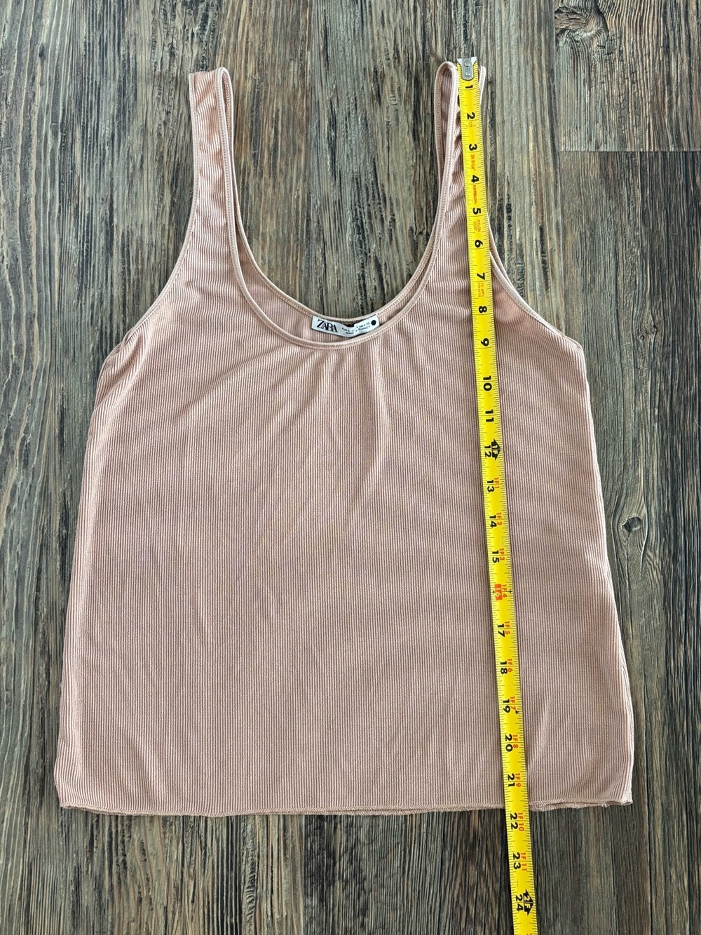 Zara Ribbed Tank Top Size Small Beige Sleeveless Scoop Neck RN77302 Summer Basic - Picture 3 of 7